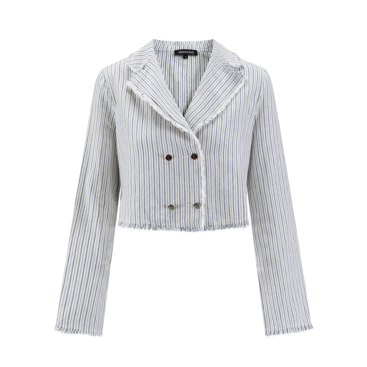 Navy Stripes Fringed Edges Jacket