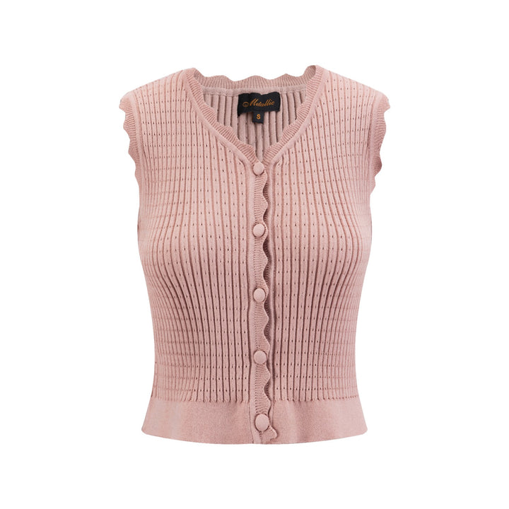 Dusty Rose Scalloped Vest Cardigan
