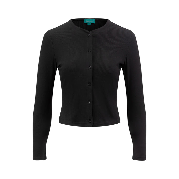 Cropped Ribbed Cardigan - Black
