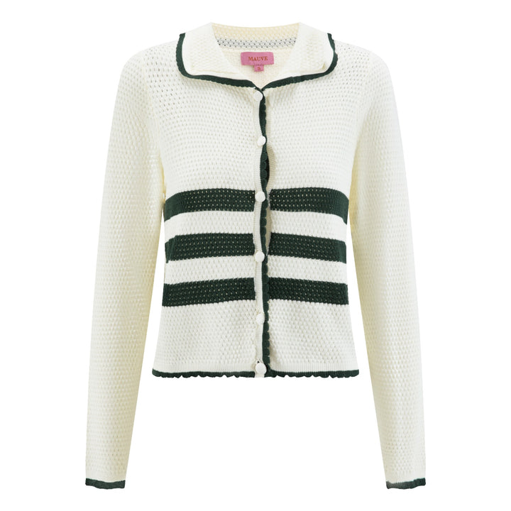 Cream And Green Crochet Knit Blouse