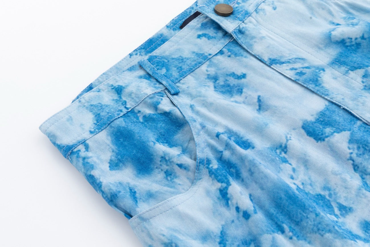 Blue Tie Dye Short Placket Skirt