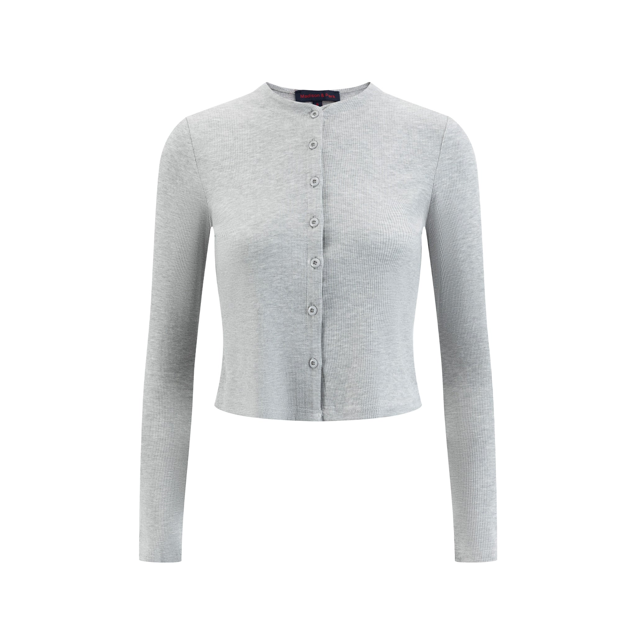 Solid Light Grey Rib Top With Placket β The Runway Company