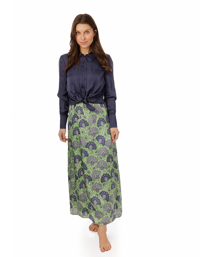 Solid Dark Navy Top & Green Base Navy Printed Jumper