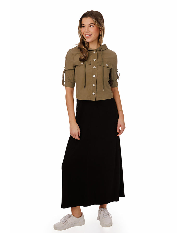 Olive Hood Top With Chest Pockets