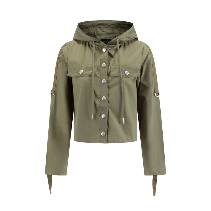 Olive Hood Top With Chest Pockets