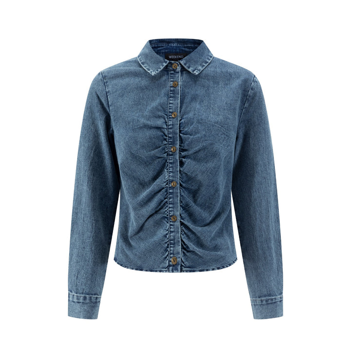 Dark Blue Denim Scrunch Bottom Shirt