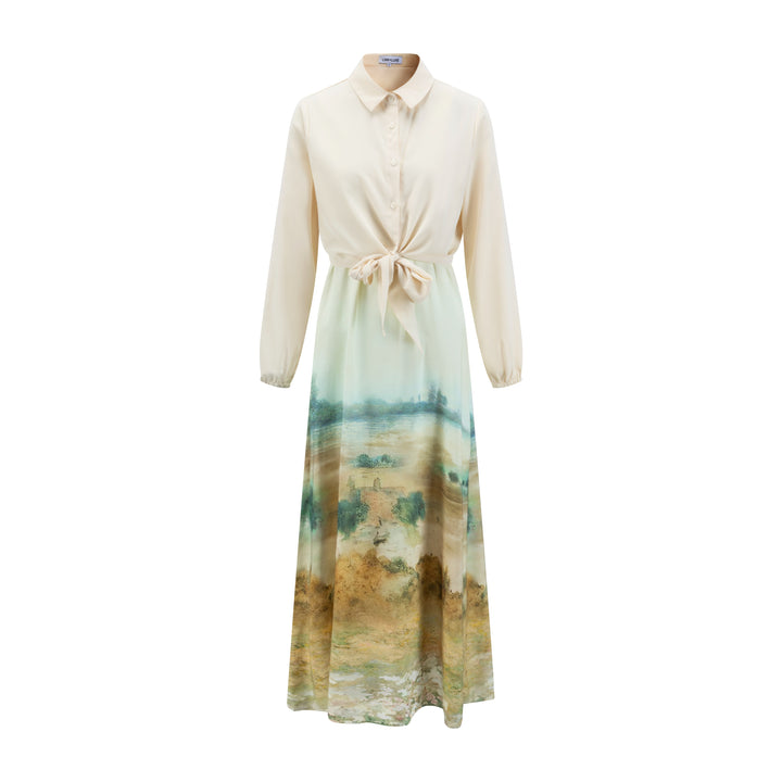 Solid Ivory Front Tie Overlay Dress