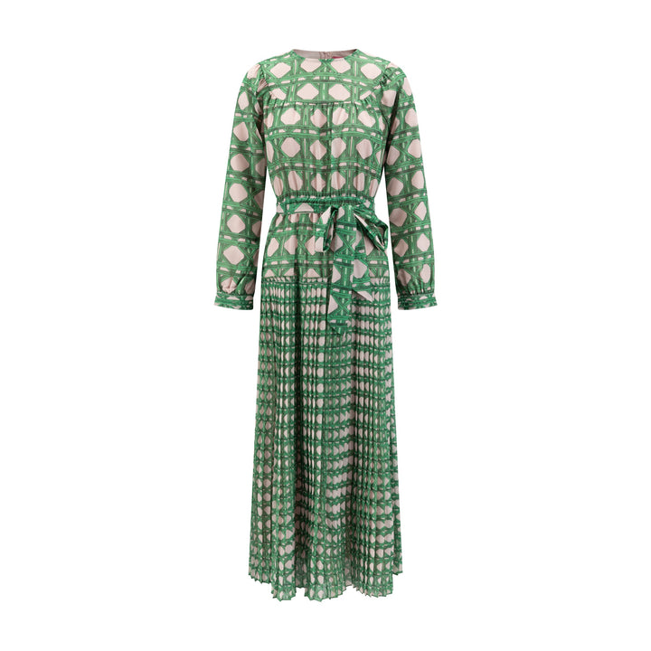 Pink/Green Geometry Printed Pleated Bottom Dress