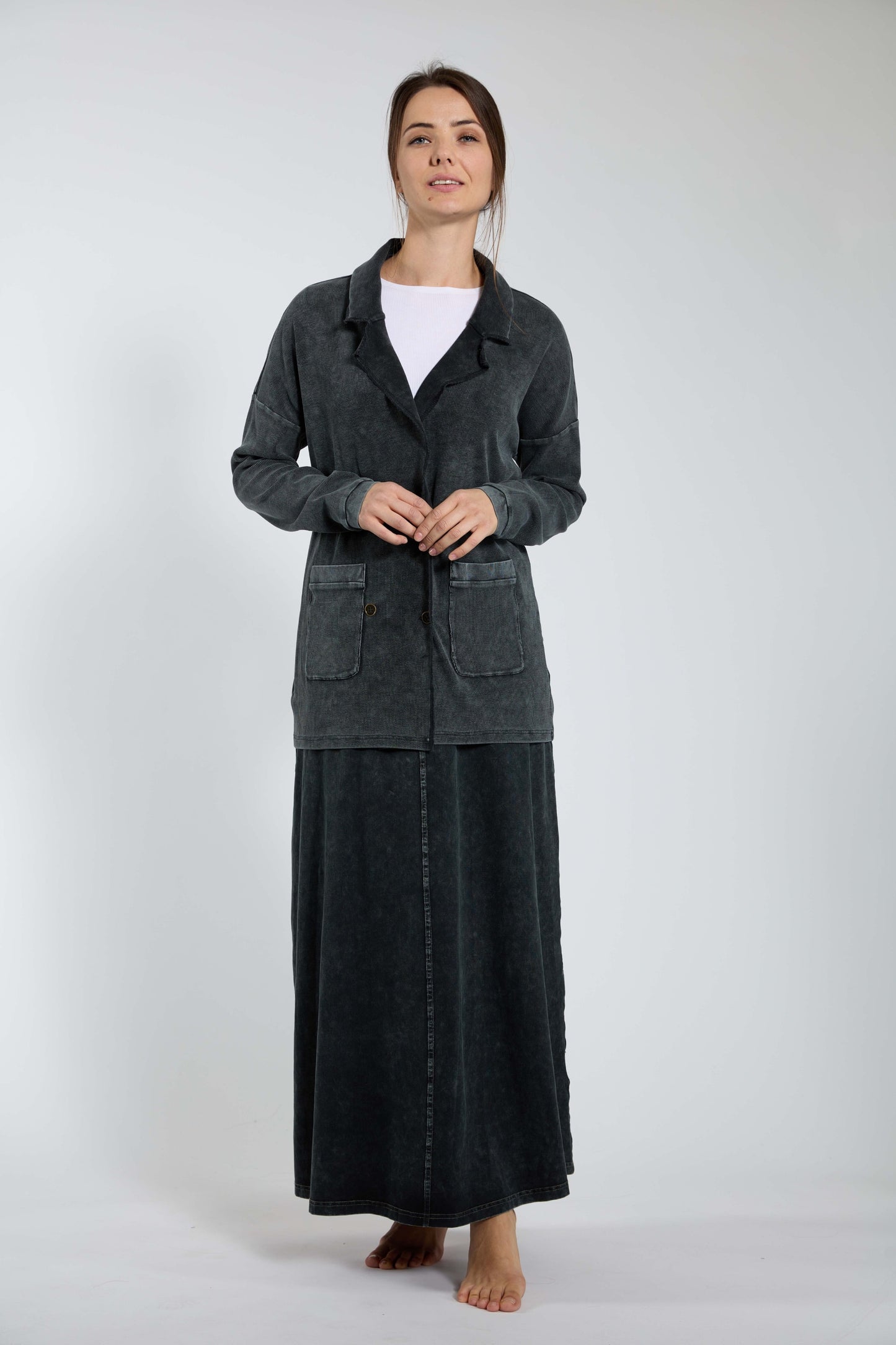 Black Washed Maxi Denim Skirt