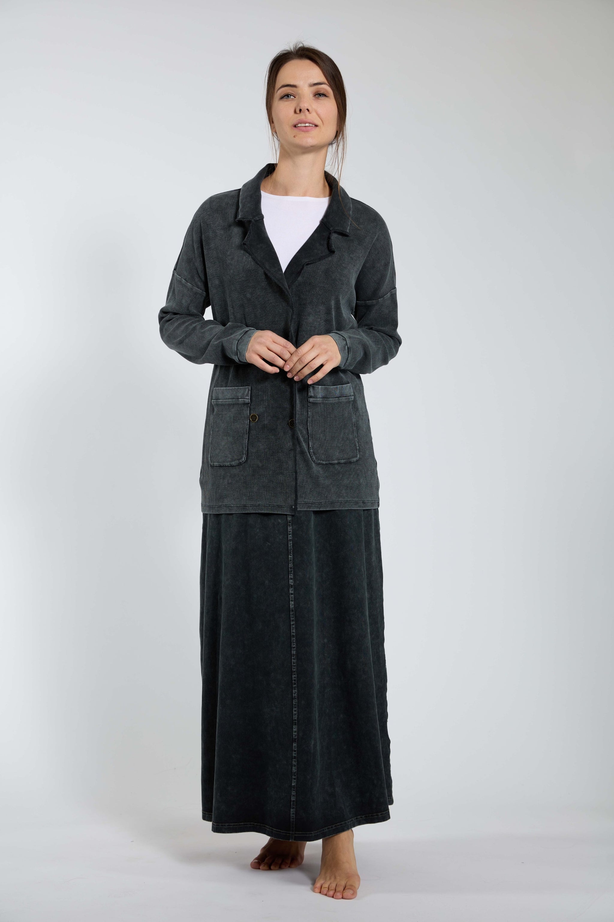 Black Washed Maxi Denim Skirt