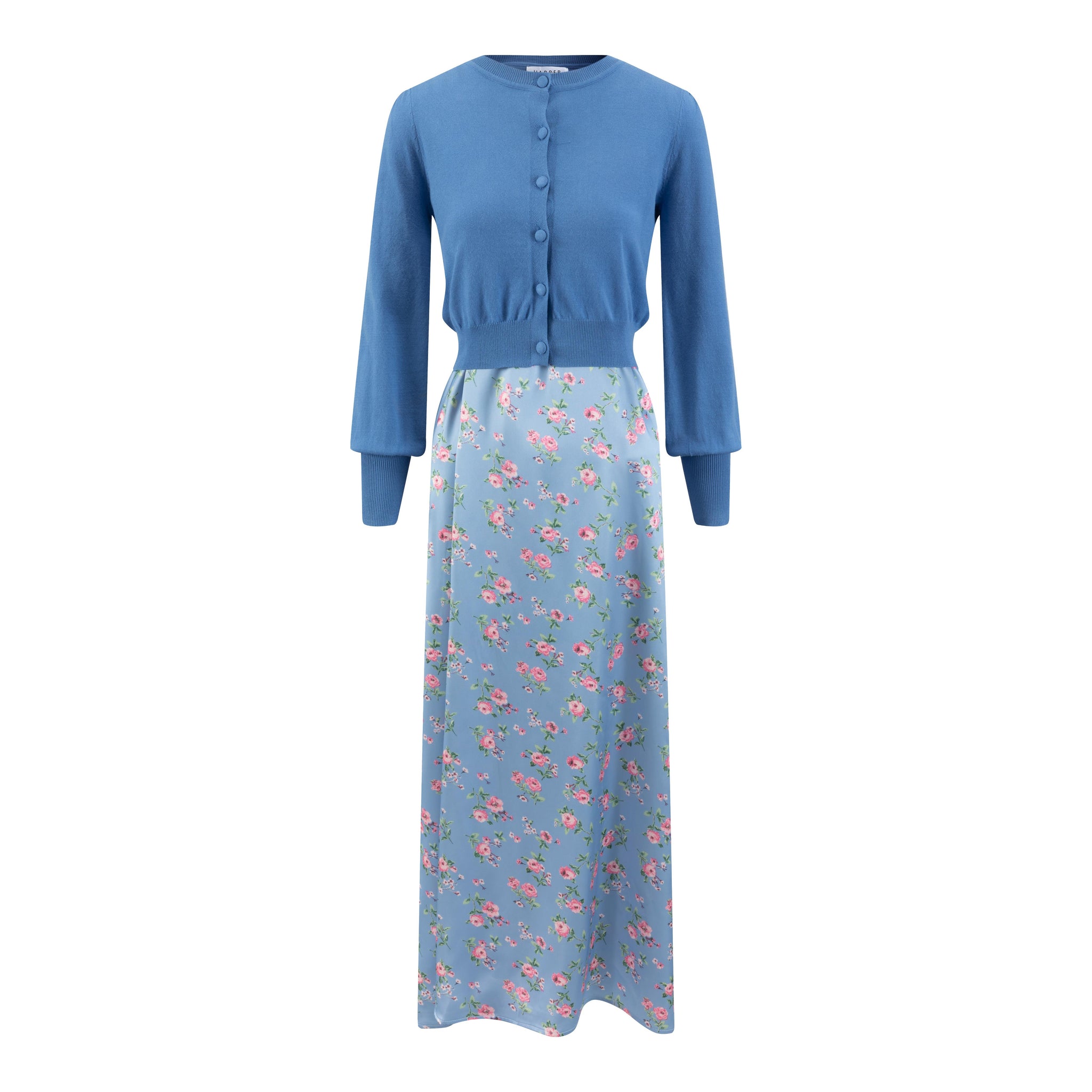 Blue Dress With Blue Knit Cardigan Overlay The Runway Company Blue Dress With Blue Knit Cardigan Overlay The Runway Company