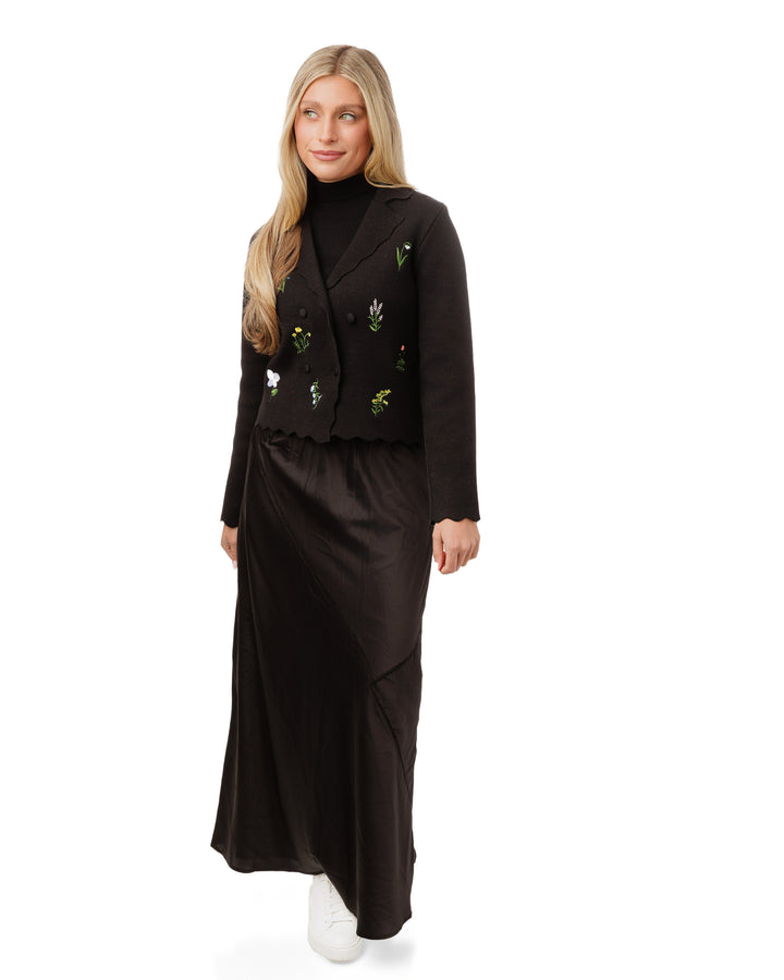 Multi Colored Floral Embroidered Blazer - Black