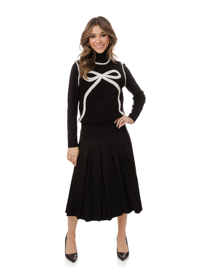 Pleated Wool Short Skirt - Black