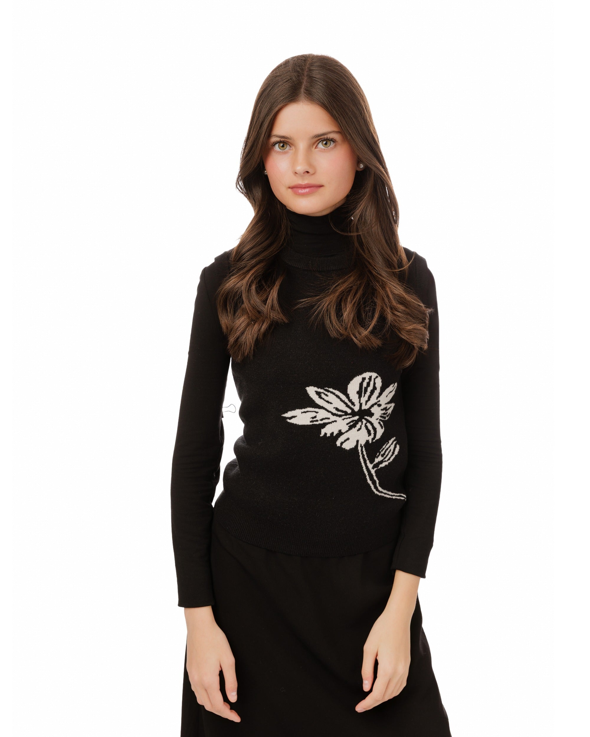 Floral Knit Vest - Black