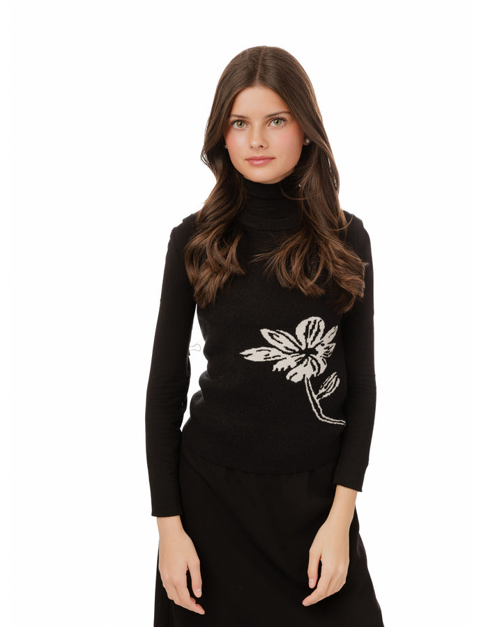Floral Knit Vest - Black
