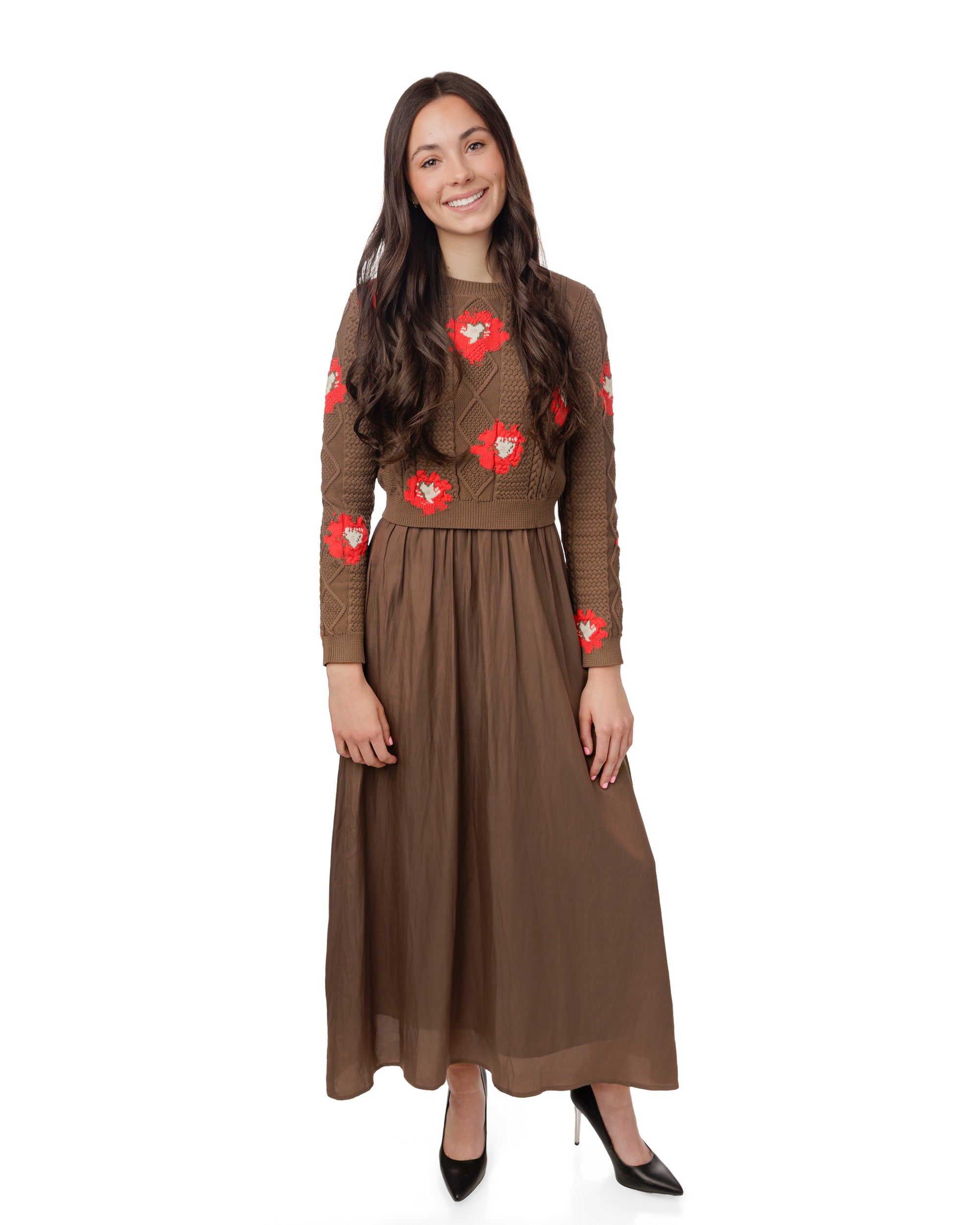 Brown And Orange Jumper With Knit Overlay