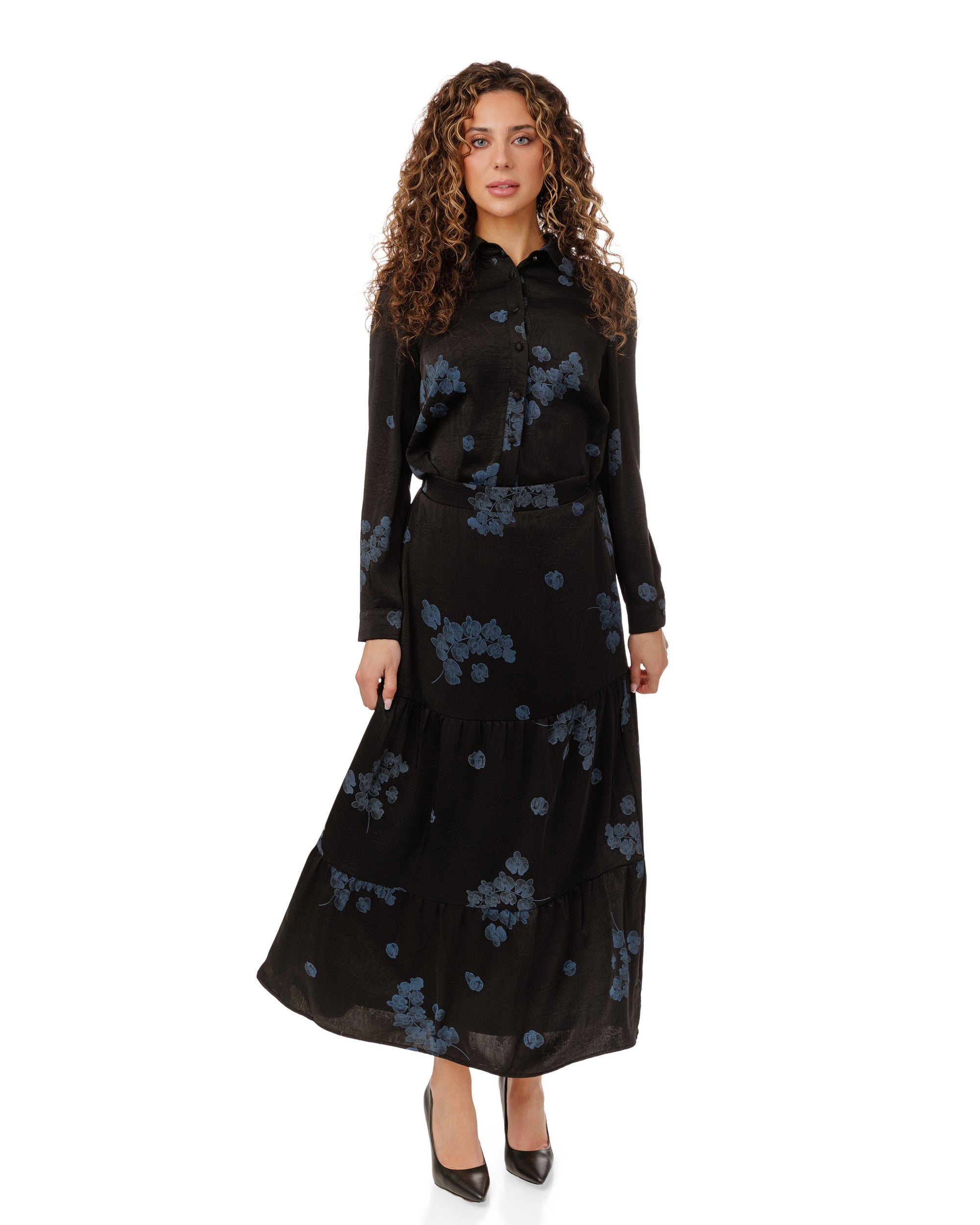 Black Blouse With Blue Floral Print