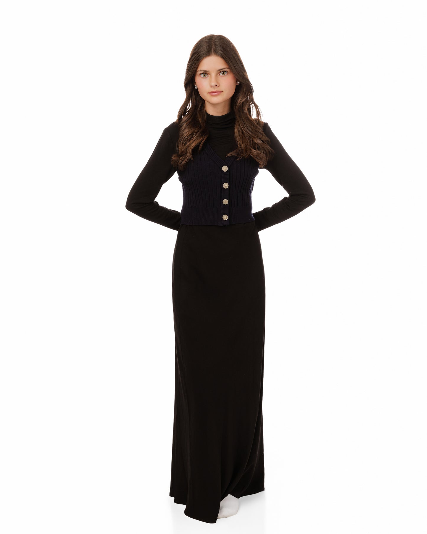 Ribbed Vest Wooden Buttons - Navy