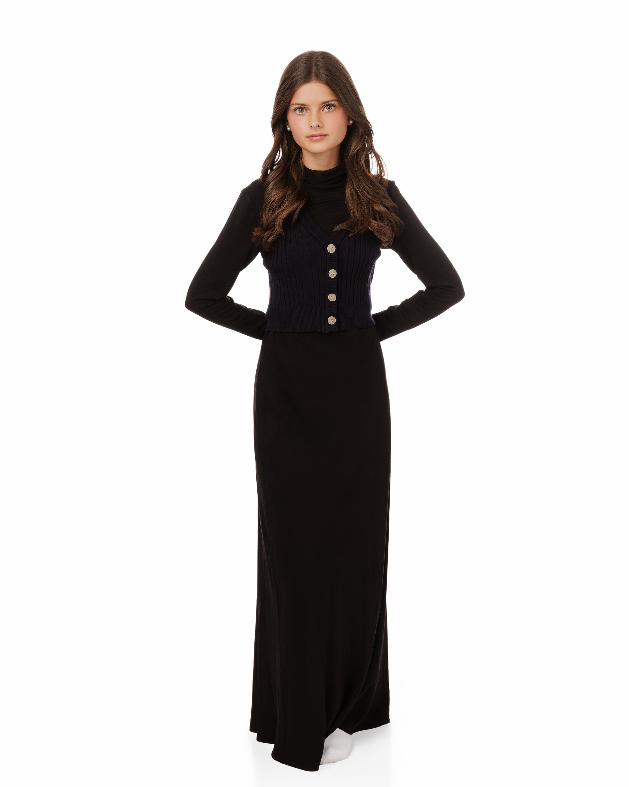 Ribbed Vest Wooden Buttons - Navy