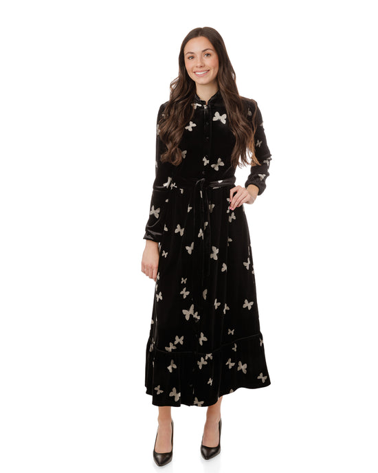 Black Butterfly Printed Velvet Dress