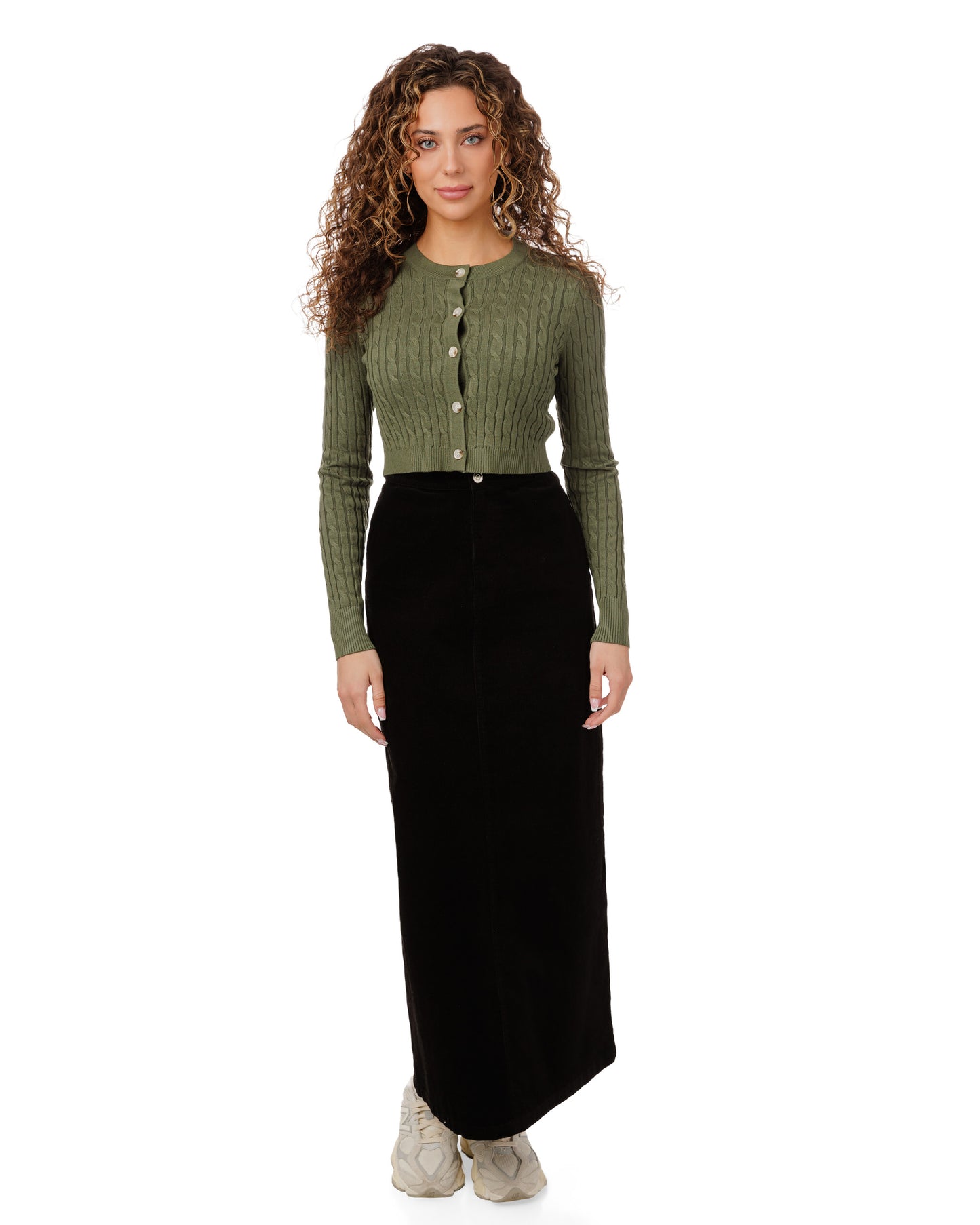 Cable Knit Cardigan - Green