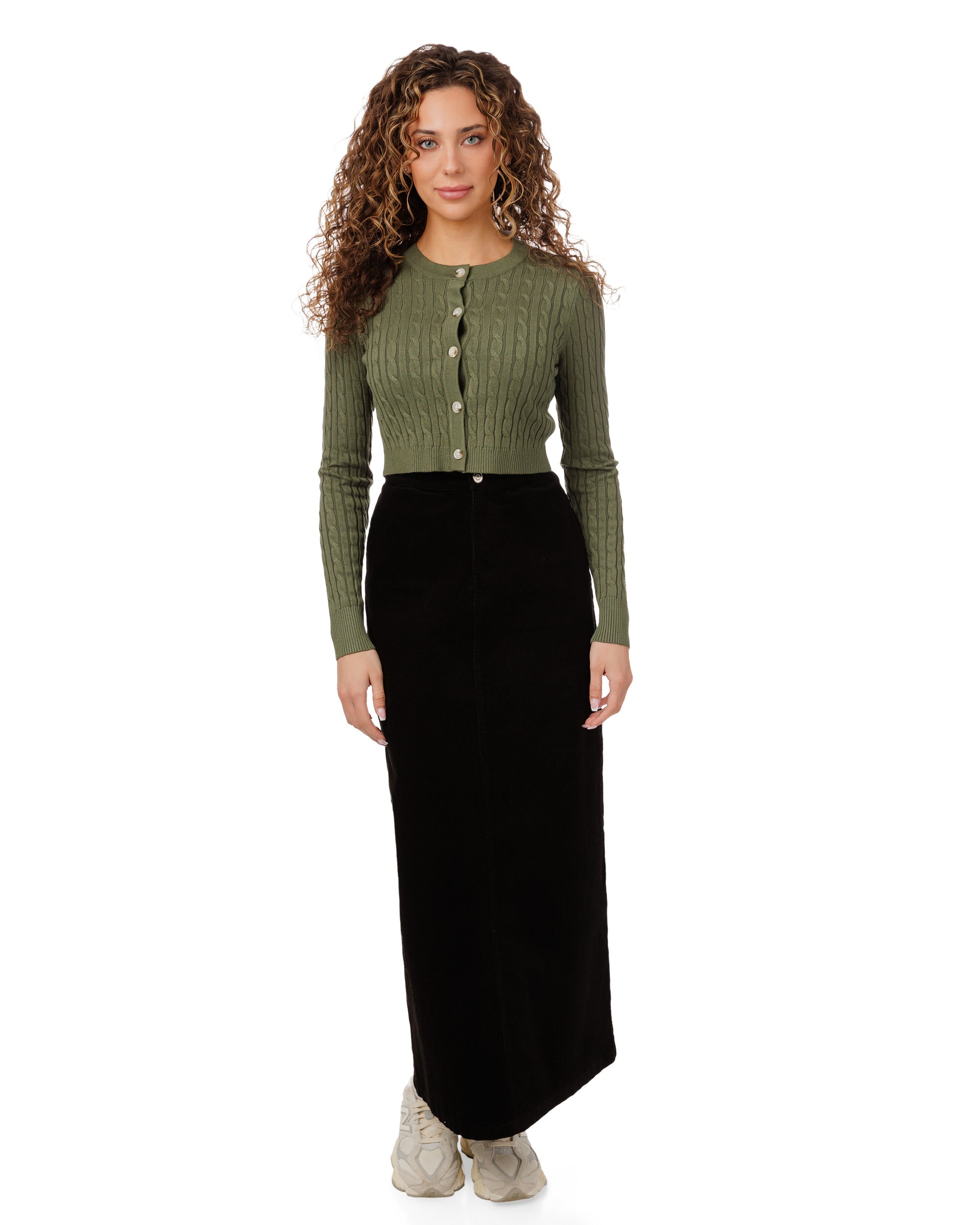 Cable Knit Cardigan - Green
