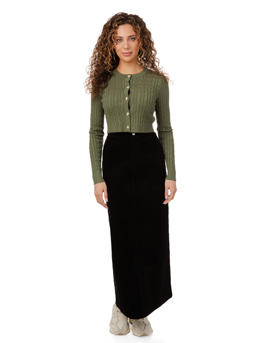 Cable Knit Cardigan - Green
