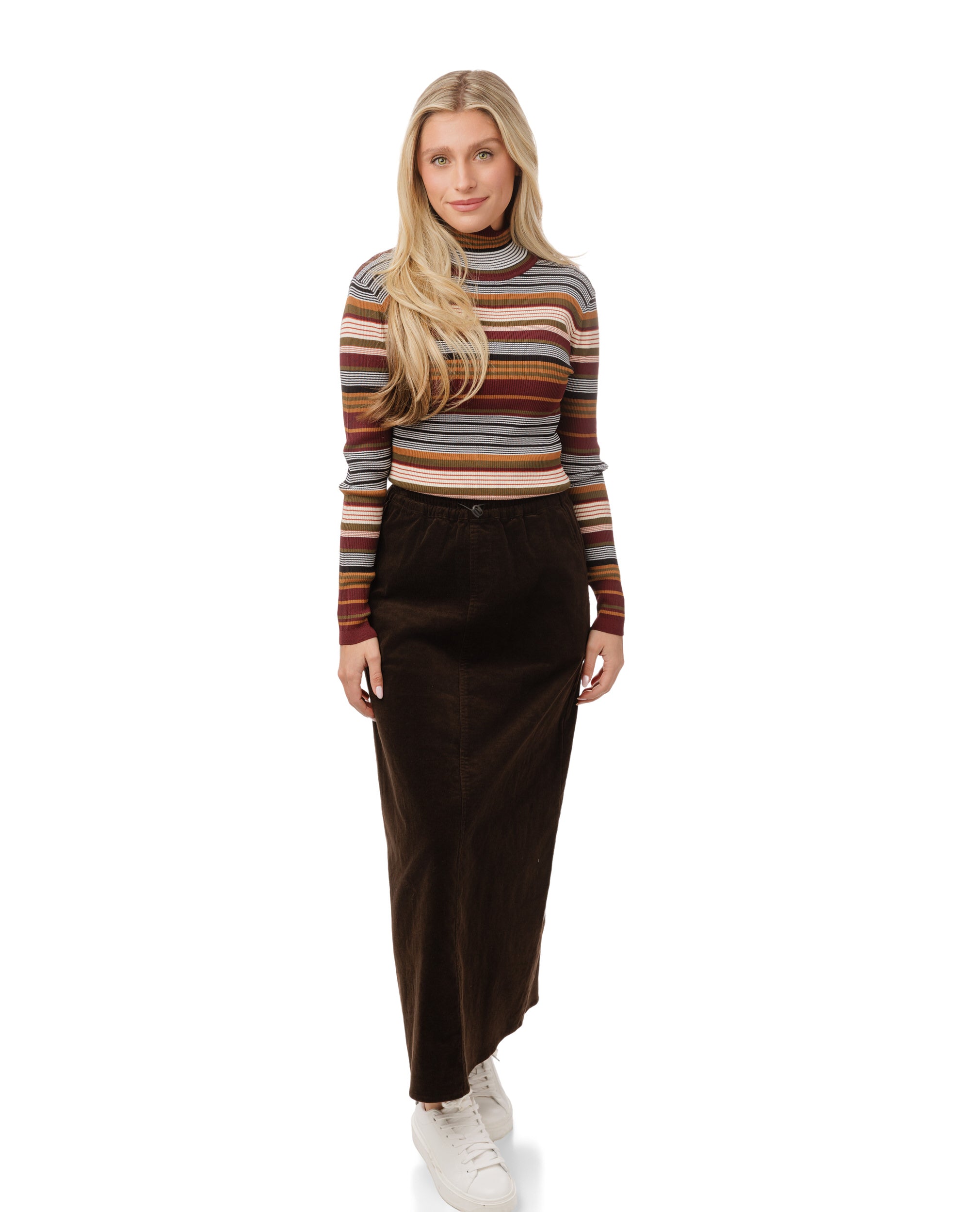 Corduroy Skirt With Drawstring - Brown