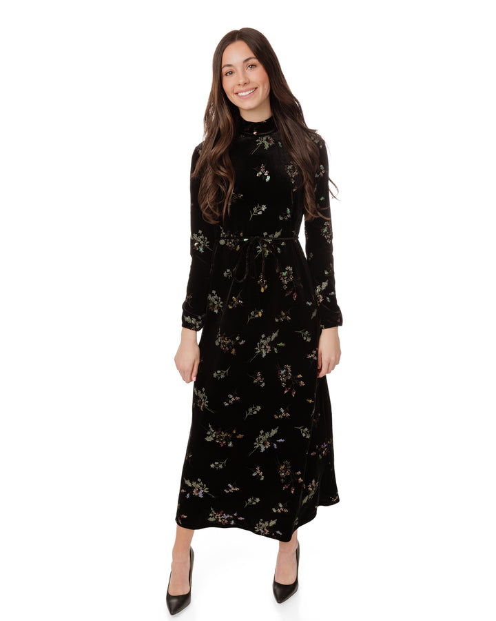 Black Beaded Velvet Dress