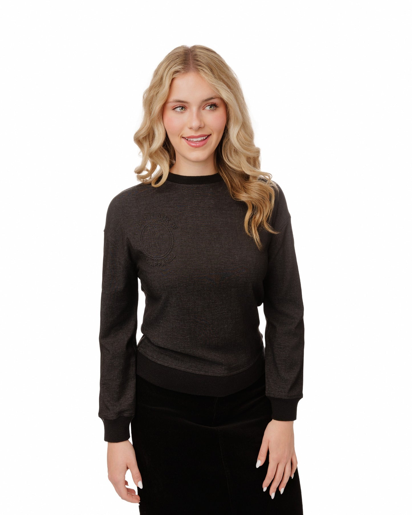 Black Denim Embossed Patch Top