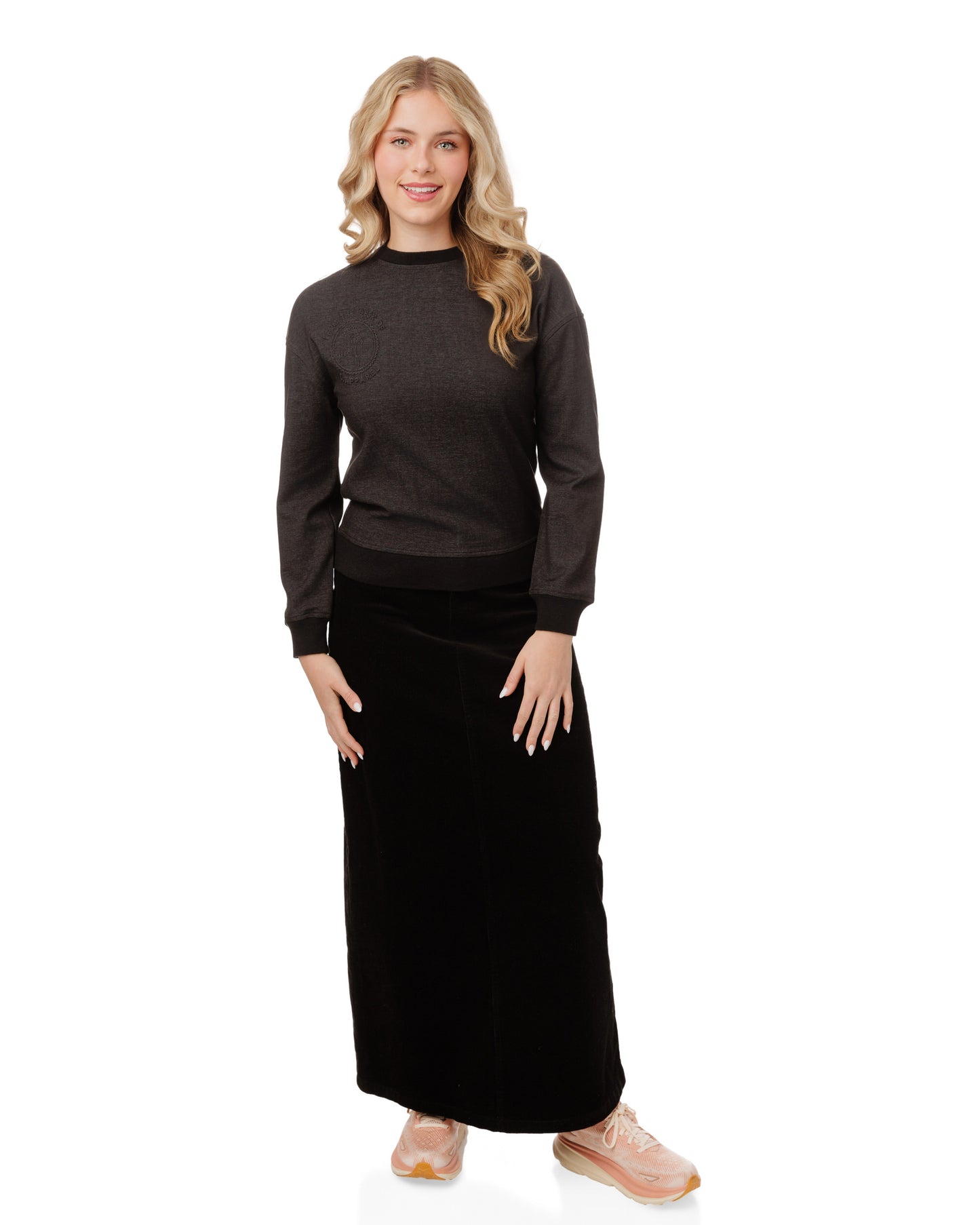 Black Denim Embossed Patch Top