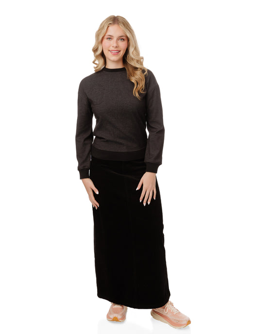 Black Denim Embossed Patch Top