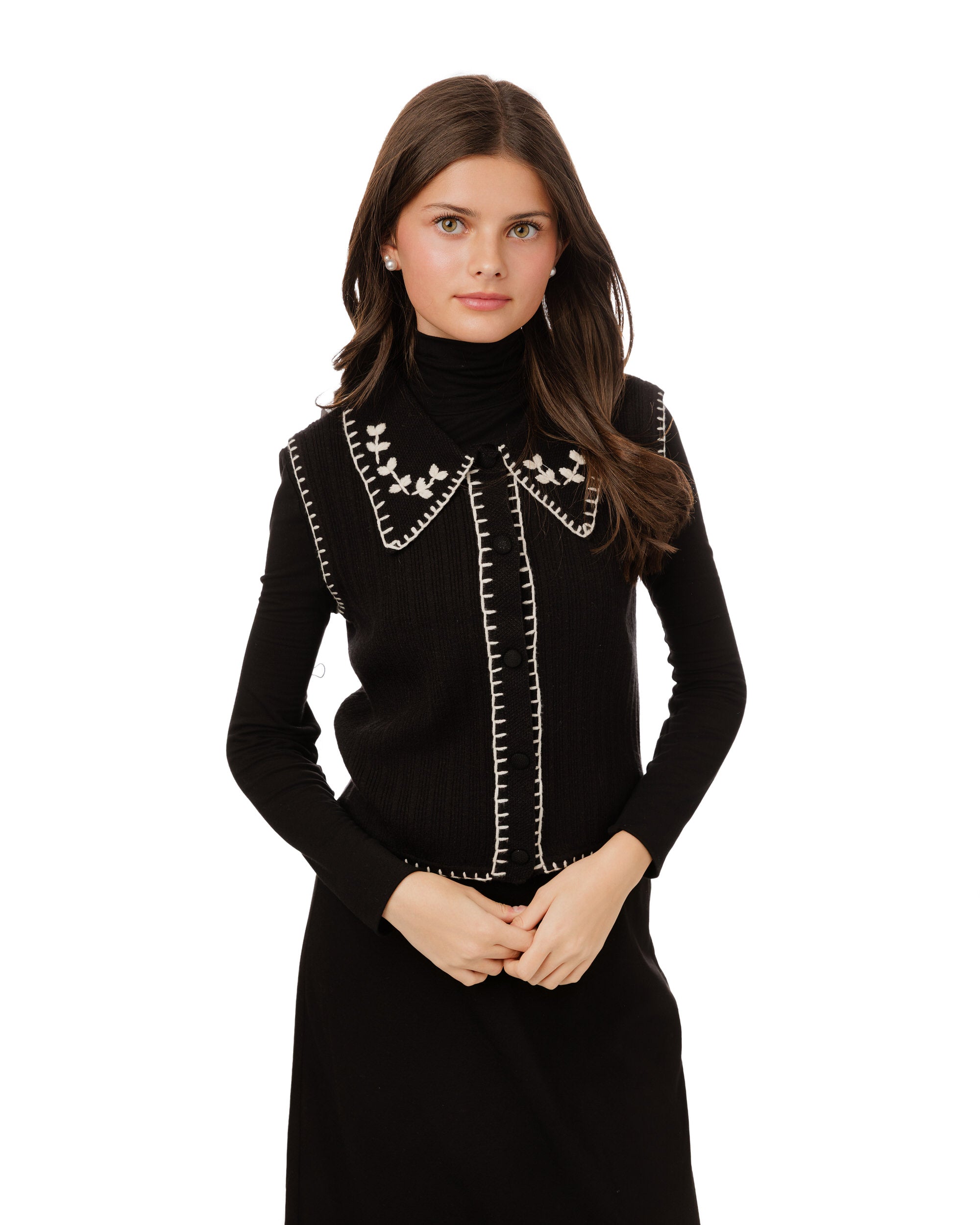 Black And Cream Embroidered Vest