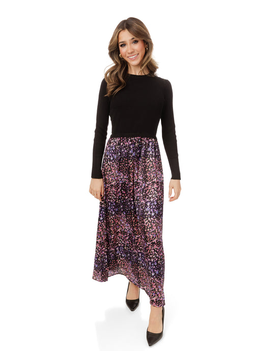 Pink And Purple Floral Dress With Attached Knit