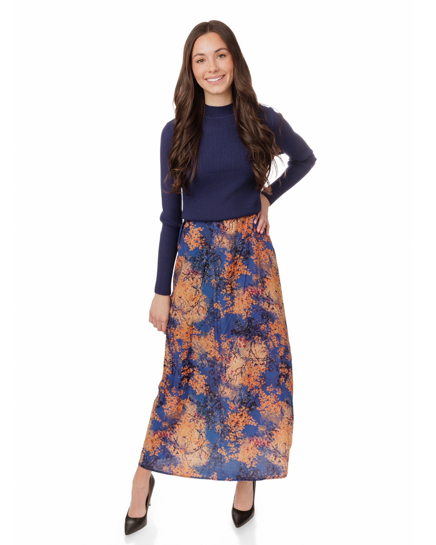 Orange And Blue Wool Jumper With Blue Knit Overlay