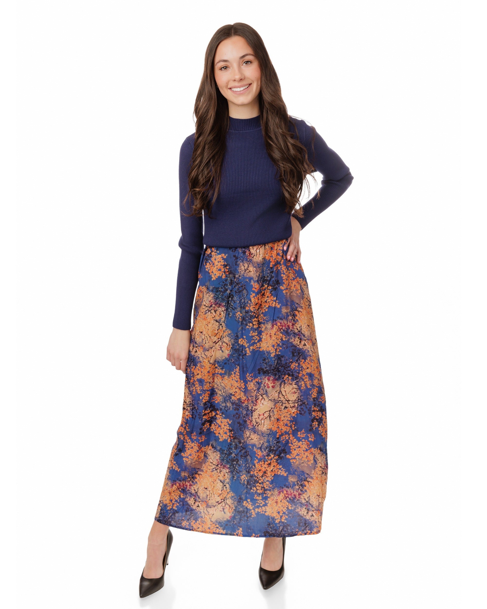 Orange And Blue Wool Jumper With Blue Knit Overlay