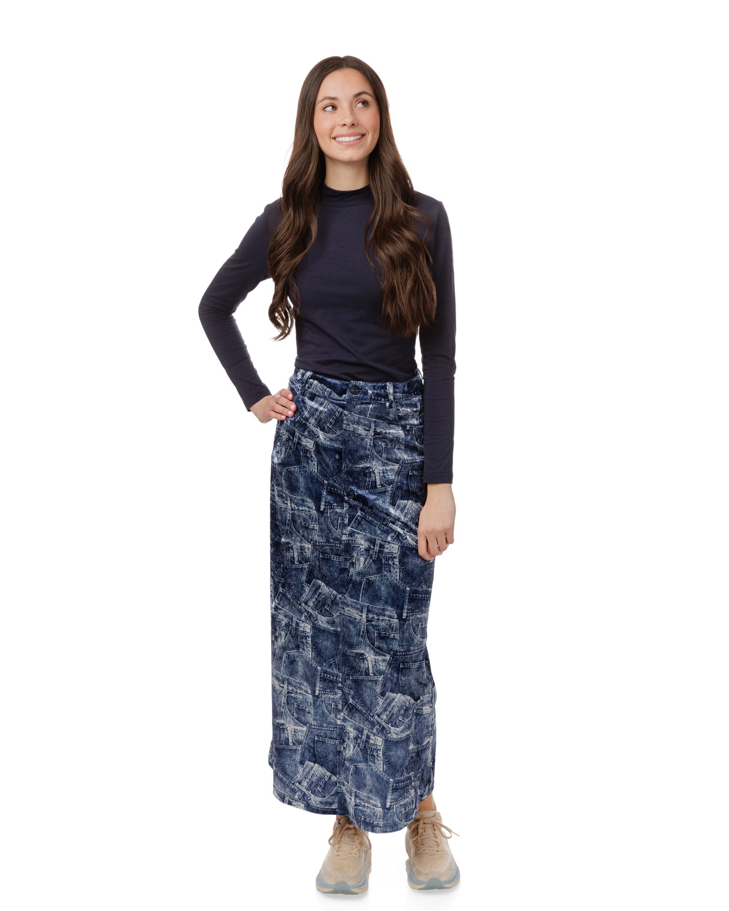 Blue Denim Patched Velvet Skirt