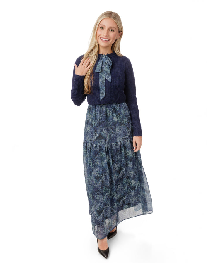 Blue Knit Overlay Mesh Dress