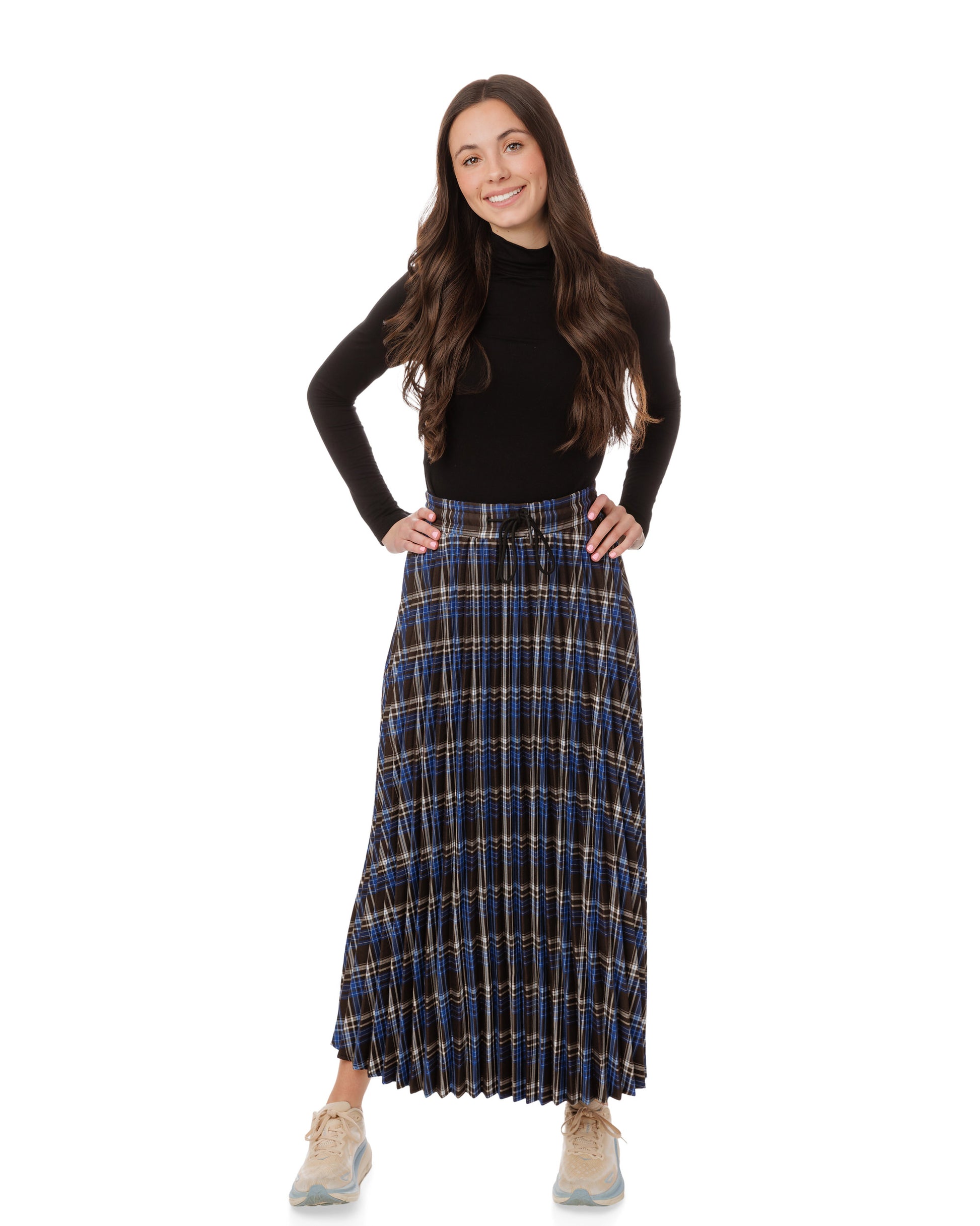 Black And Blue Pleated Maxi Skirt