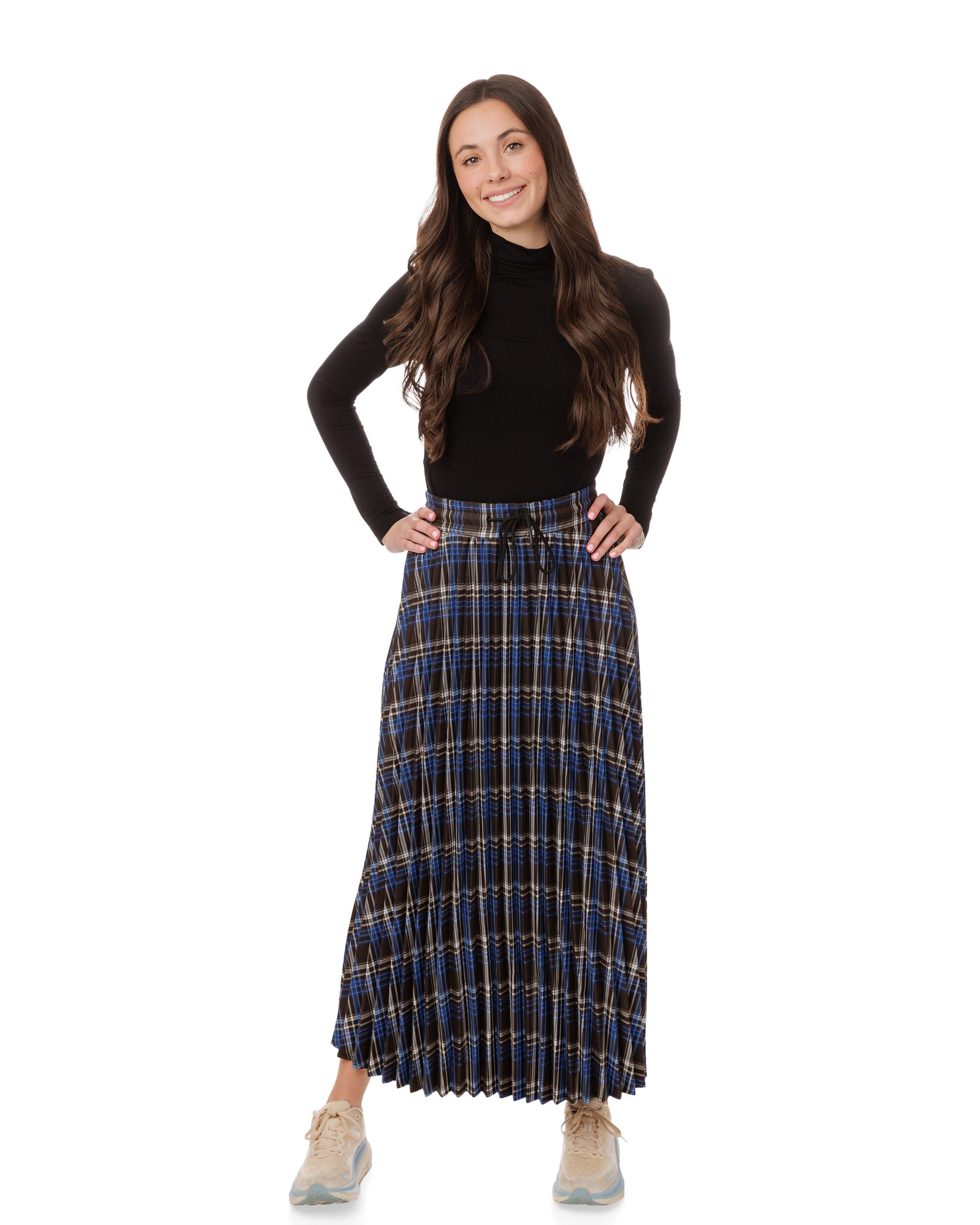 Black And Blue Pleated Maxi Skirt