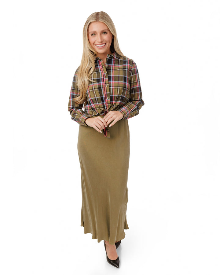 Green Jumper With Blue Green And Pink Plaid Blouse