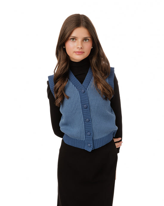 Blue Ribbed Knit Vest