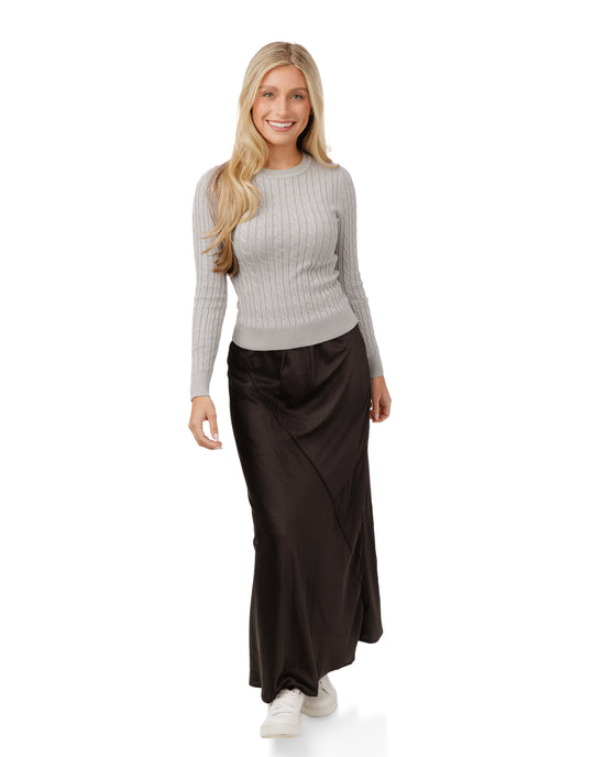 Cable Knit Sweater - Light Gray