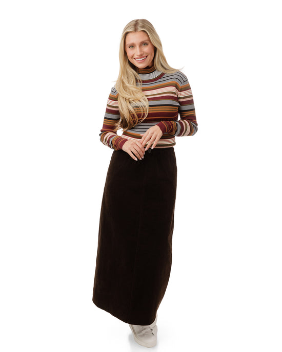 Corduroy Skirt With Drawstring - Brown