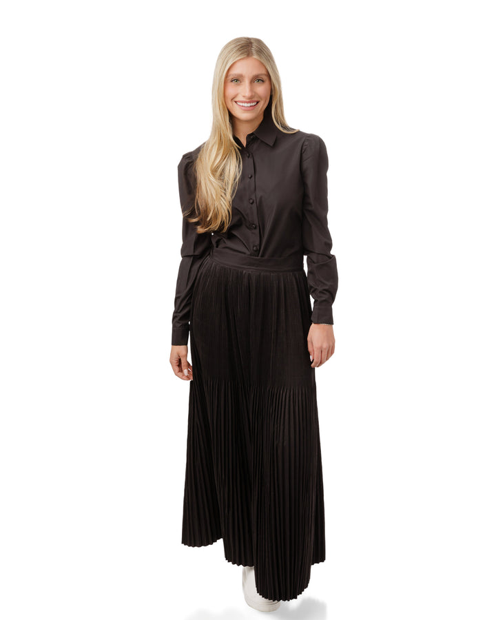 Black Raincoat Fabric Pleated Skirt