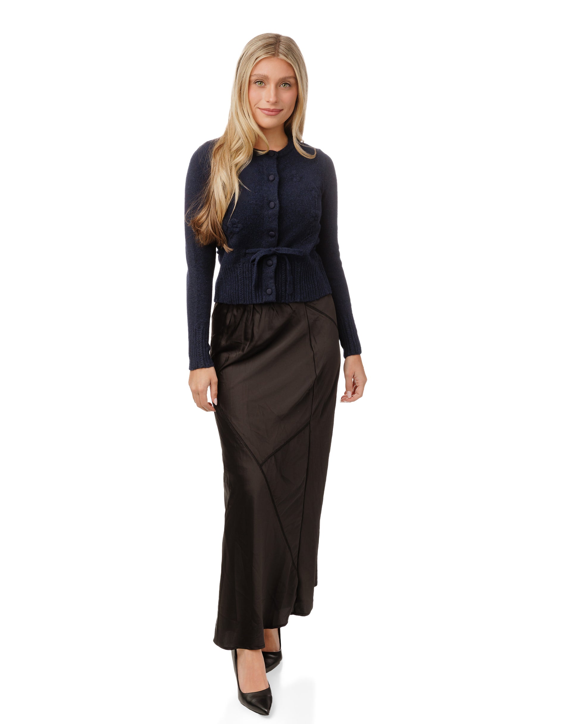 Floral Embroidered Cardigan - Navy