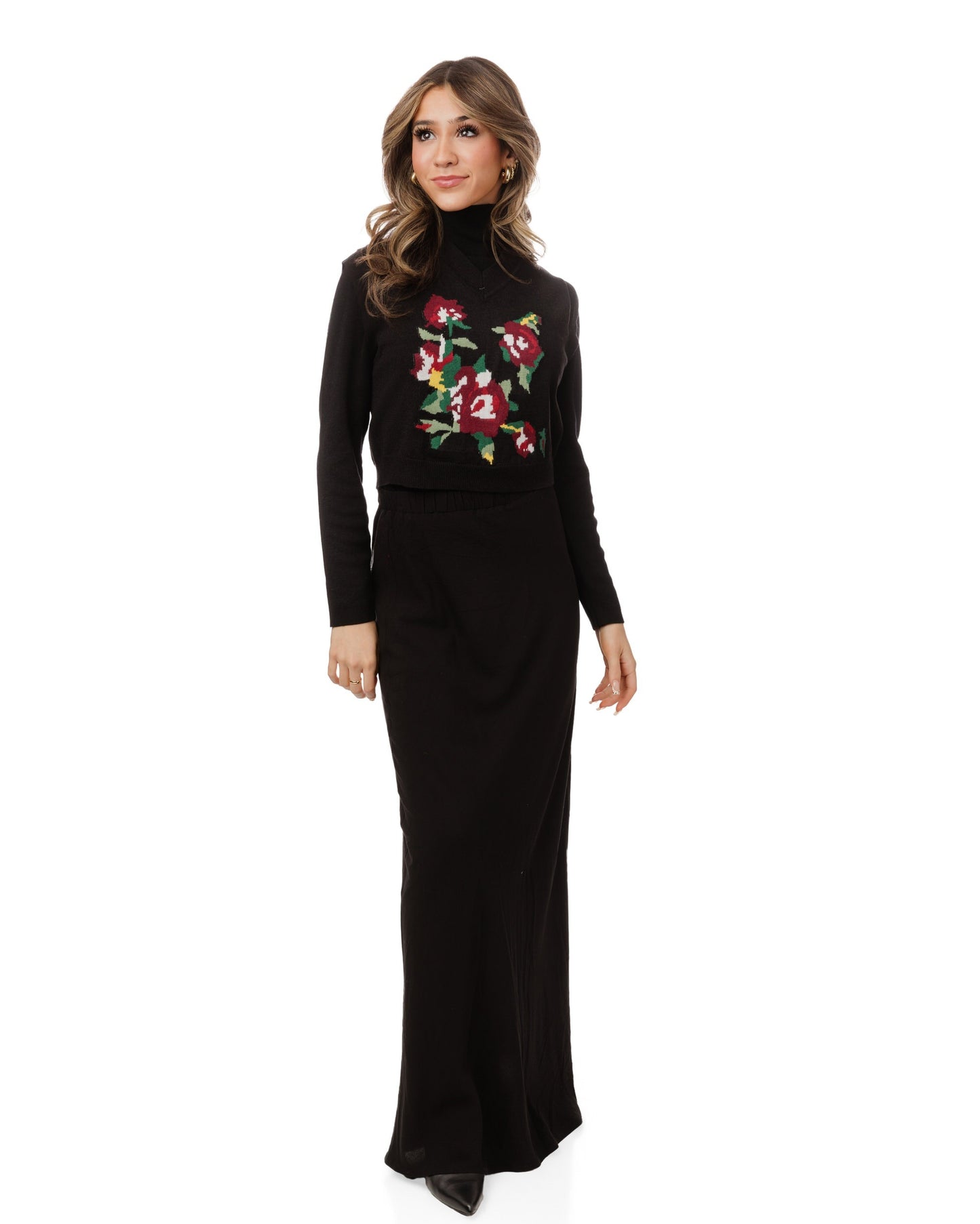 Black Knit Vest With Multicolored Floral Print