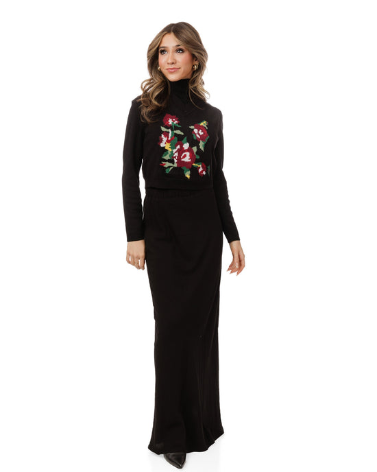 Black Knit Vest With Multicolored Floral Print