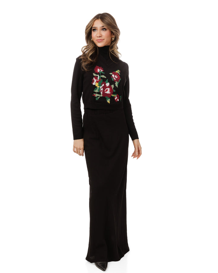 Black Knit Vest With Multicolored Floral Print