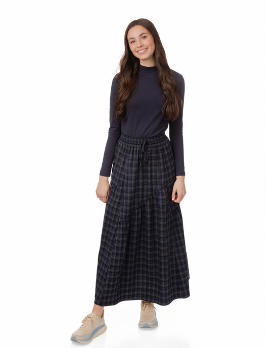 Plaid Skirt With Ruffle - Navy